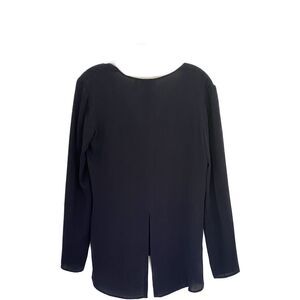 Theory Navy Blue 100% Silk Long Sleeve Back Slit Blouse High Low Style Sz P